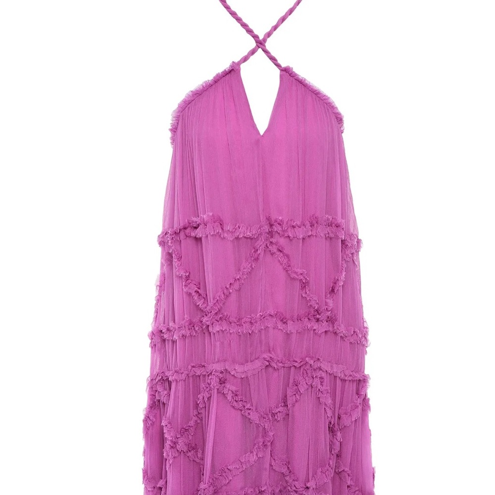 NWT / JUST CAVALLI Ruffle-trimmed silk halter-neck dress